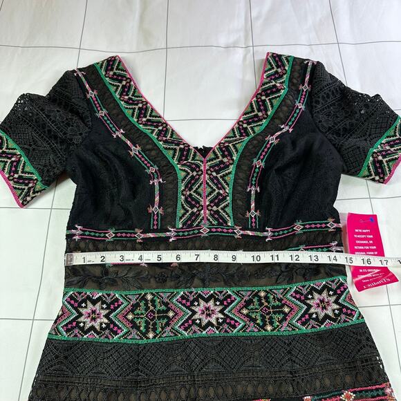 Tadashi Shoji Dress Womens 6 Black Merce Embroidered Sheath Lace Cocktail Party - Picture 9 of 11